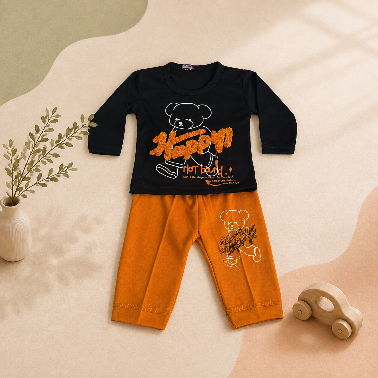 Boys' Teddy Bear Printed 2-Piece Set – Malai Jersey T-Shirt & Trouser