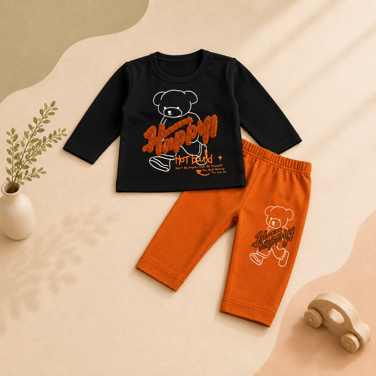 Boys' Teddy Bear Printed 2-Piece Set – Malai Jersey T-Shirt & Trouser