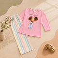 Girls' Printed 2-Piece Set – Imported Yarn Top & Striped Trouser