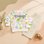 Kids' Floral Printed 2-Piece Set – Yarn Jacquard Sweatshirt & Trouser