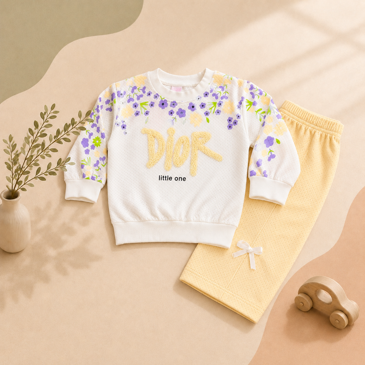 Girls' Floral Printed 2-Piece Set – Yarn Jacquard Sweatshirt & Trouser
