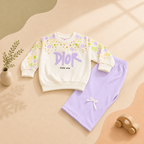Girls' Floral Printed 2-Piece Set – Yarn Jacquard Sweatshirt & Trouser