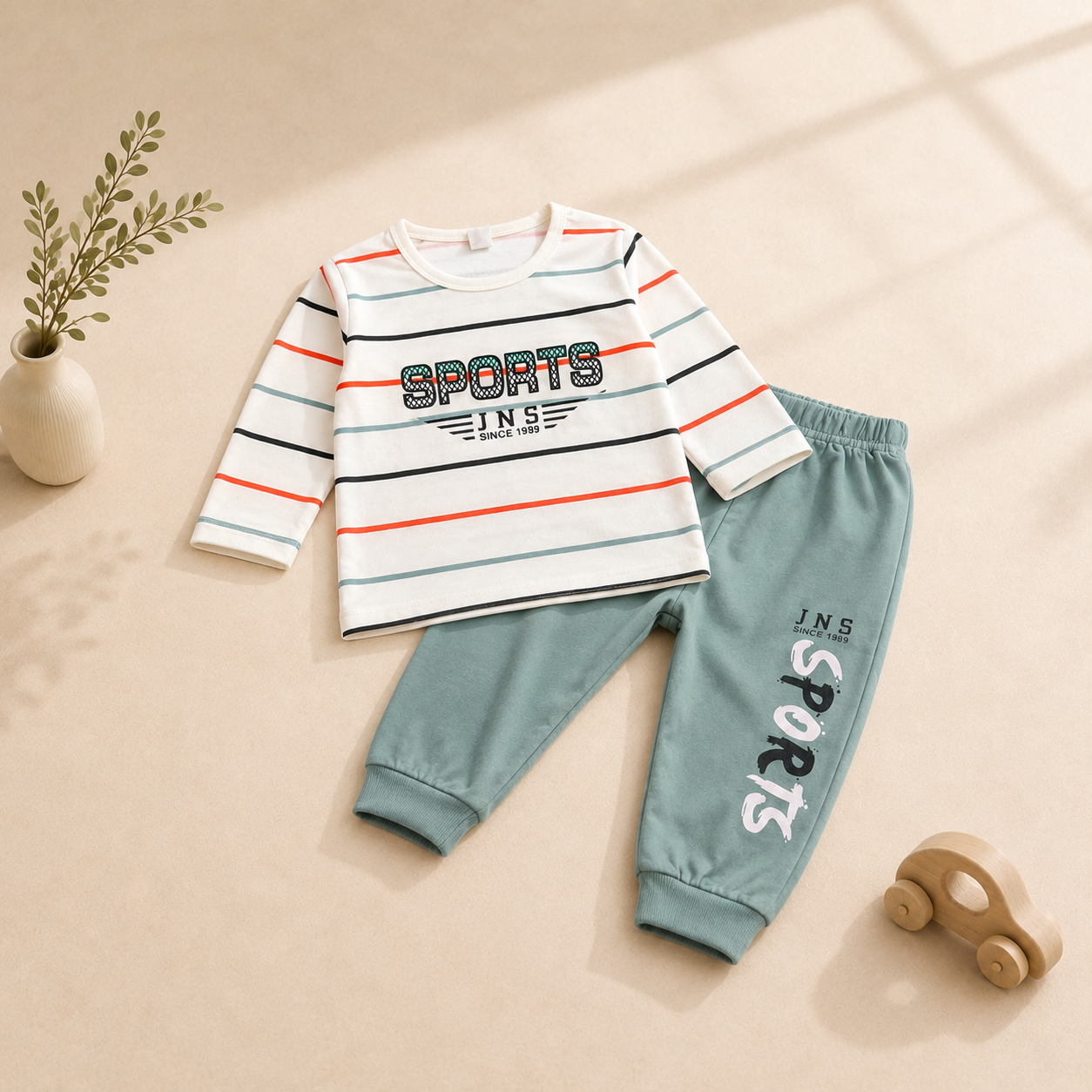 Boys' Sports Striped 2-Piece Set – Printed T-Shirt & Jogger Pants