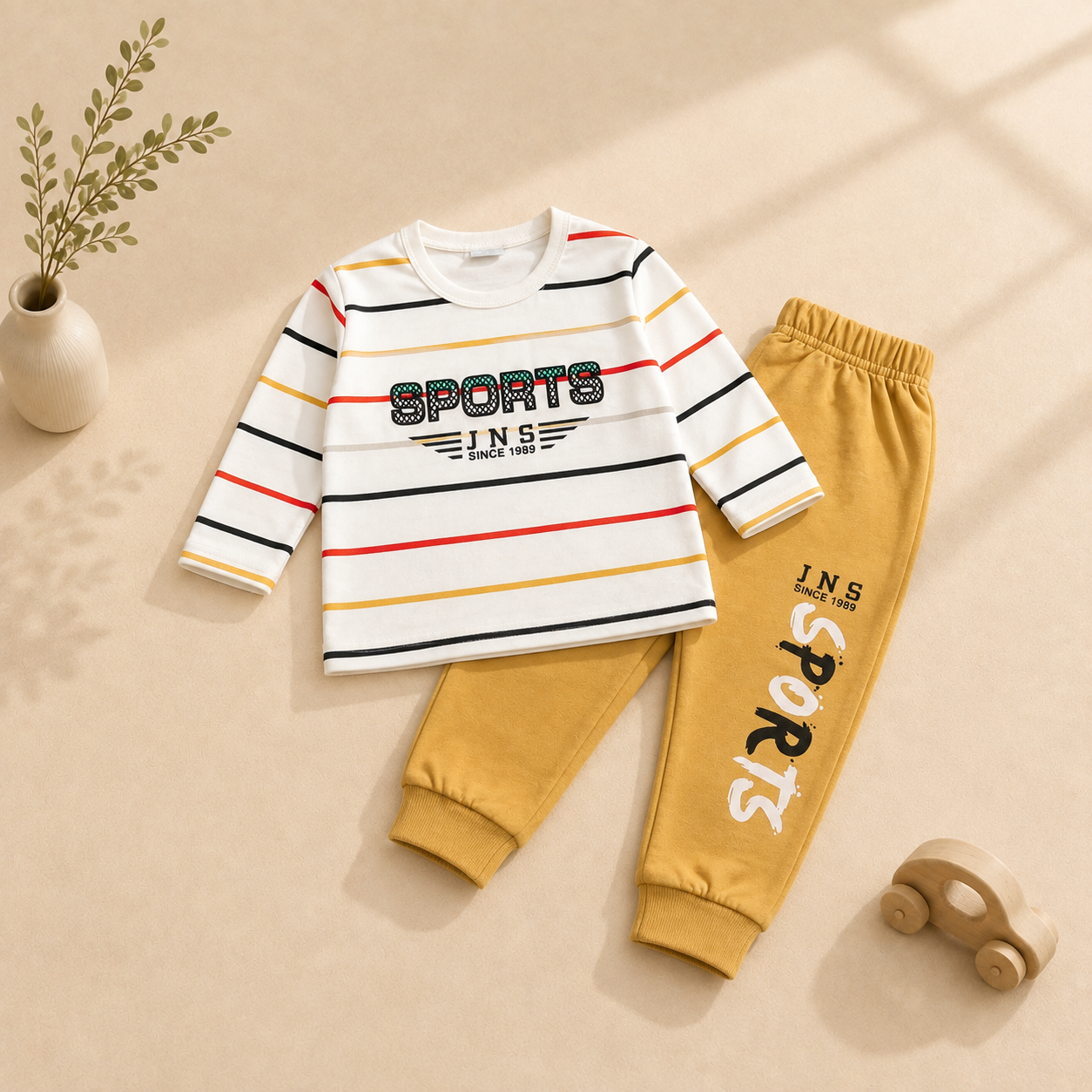 Boys' Sports Striped 2-Piece Set – Printed T-Shirt & Jogger Pants