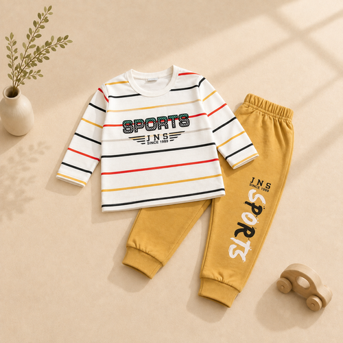 Boys' Sports Striped 2-Piece Set – Printed T-Shirt & Jogger Pants