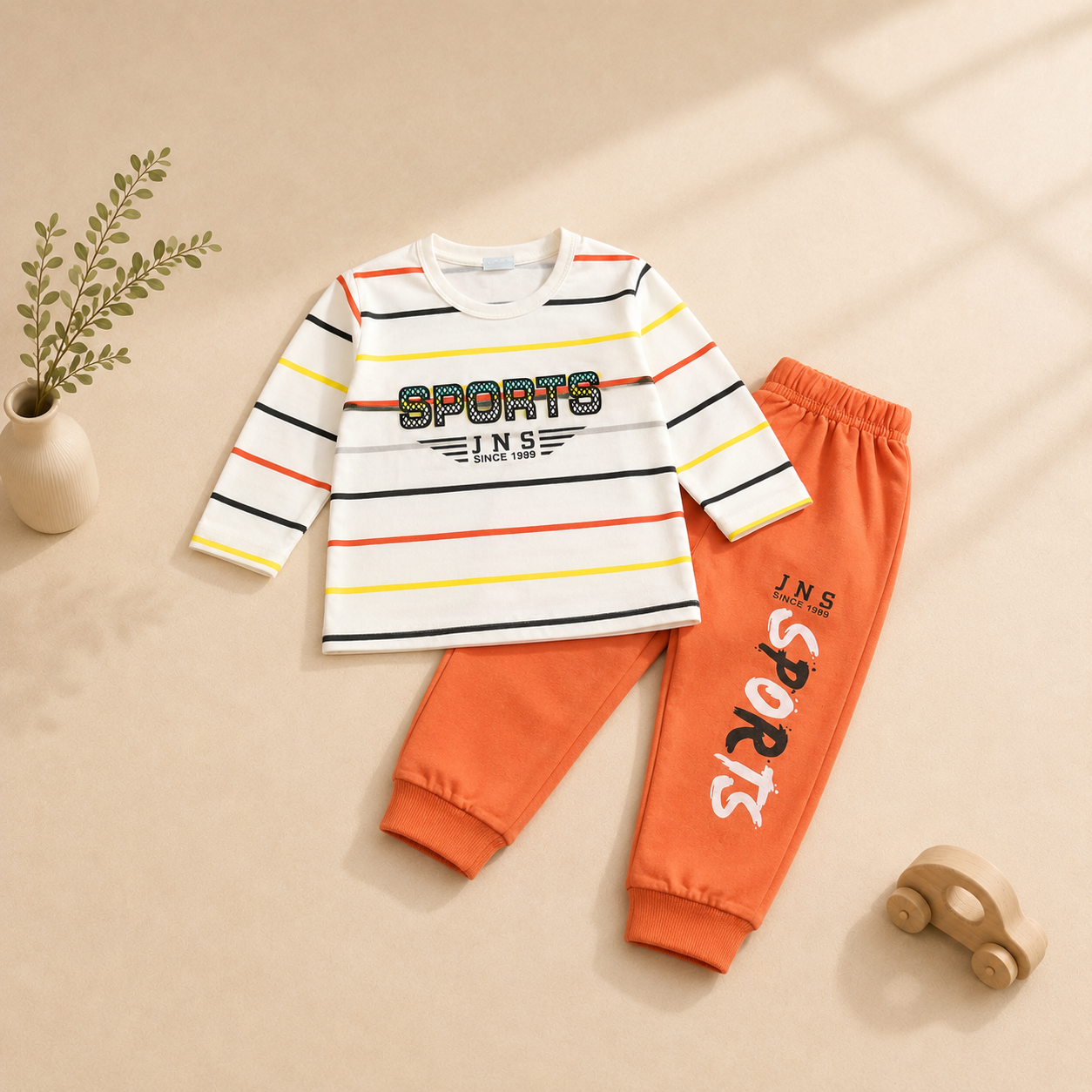 Boys' Sports Striped 2-Piece Set – Printed T-Shirt & Jogger Pants