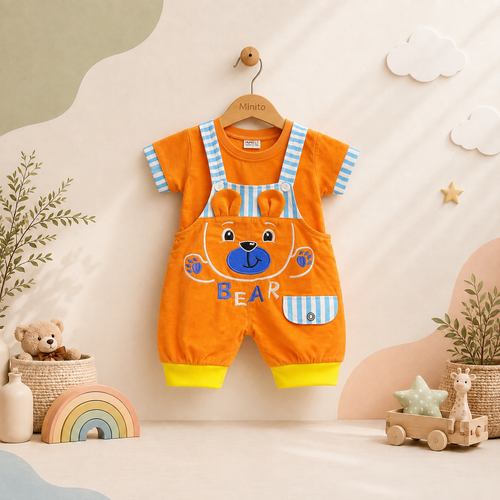 Boys' Bear Design 2-Piece Romper Set – T-Shirt & Embroidered Romper