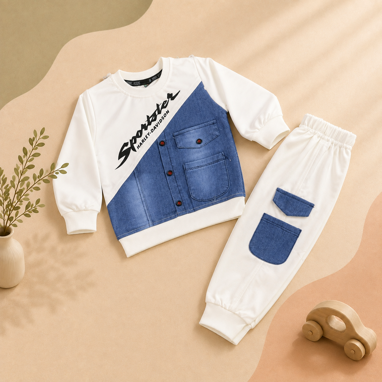 Boys' Denim-Fashion 2-Piece Set – Terry Top & Jogger Trouser