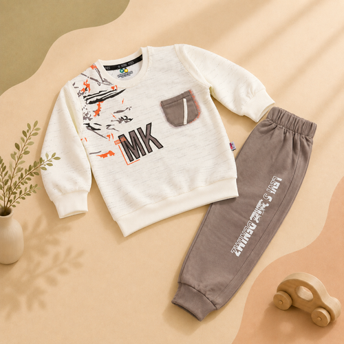 Boys' Printed 2-Piece Pajama Set – Terry Top & Jogger Pajama