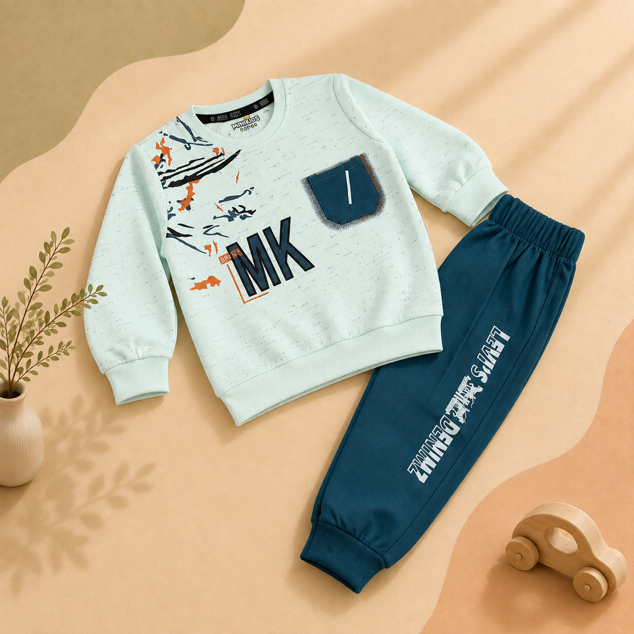 Boys' Printed 2-Piece Pajama Set – Terry Top & Jogger Pajama