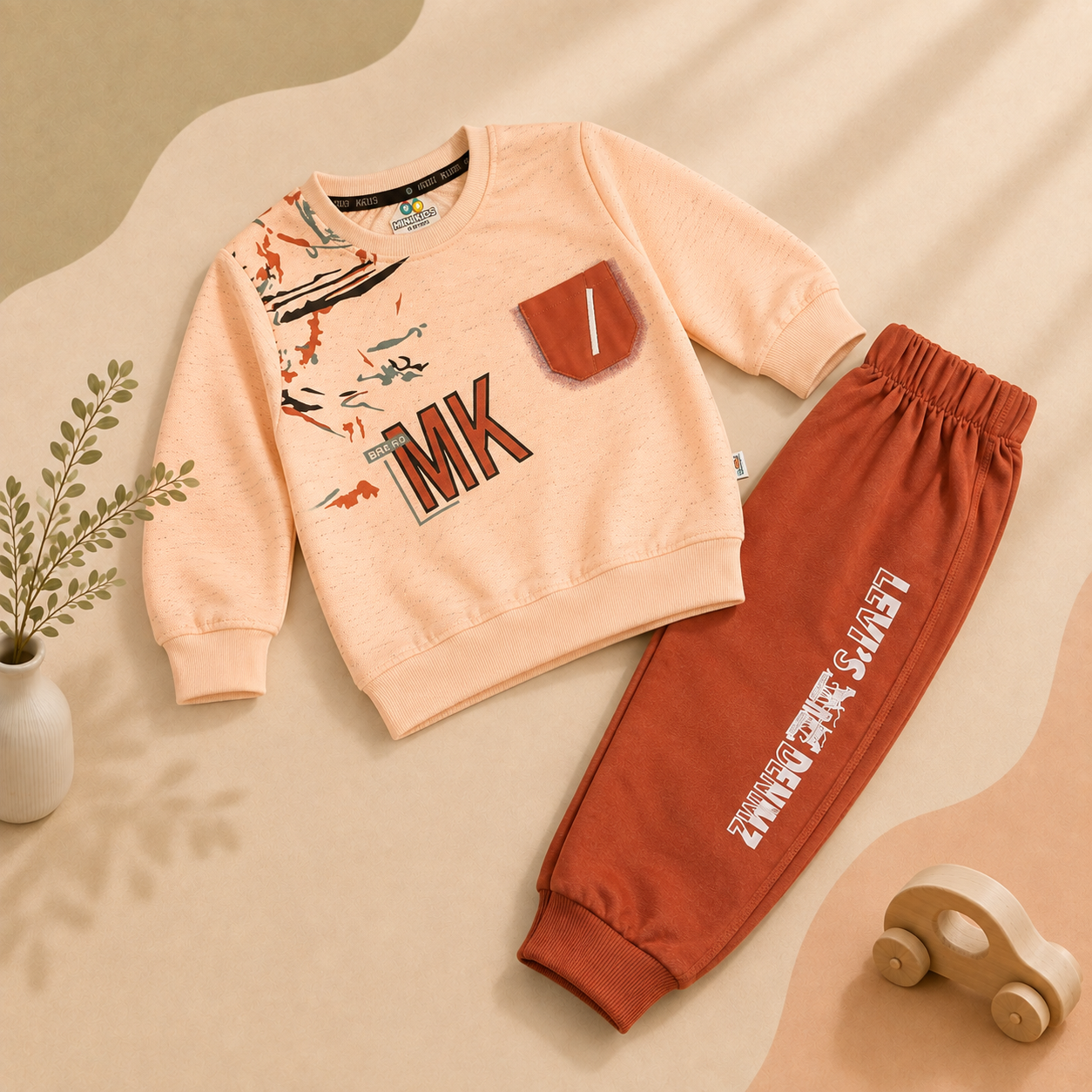 Boys' Printed 2-Piece Pajama Set – Terry Top & Jogger Pajama